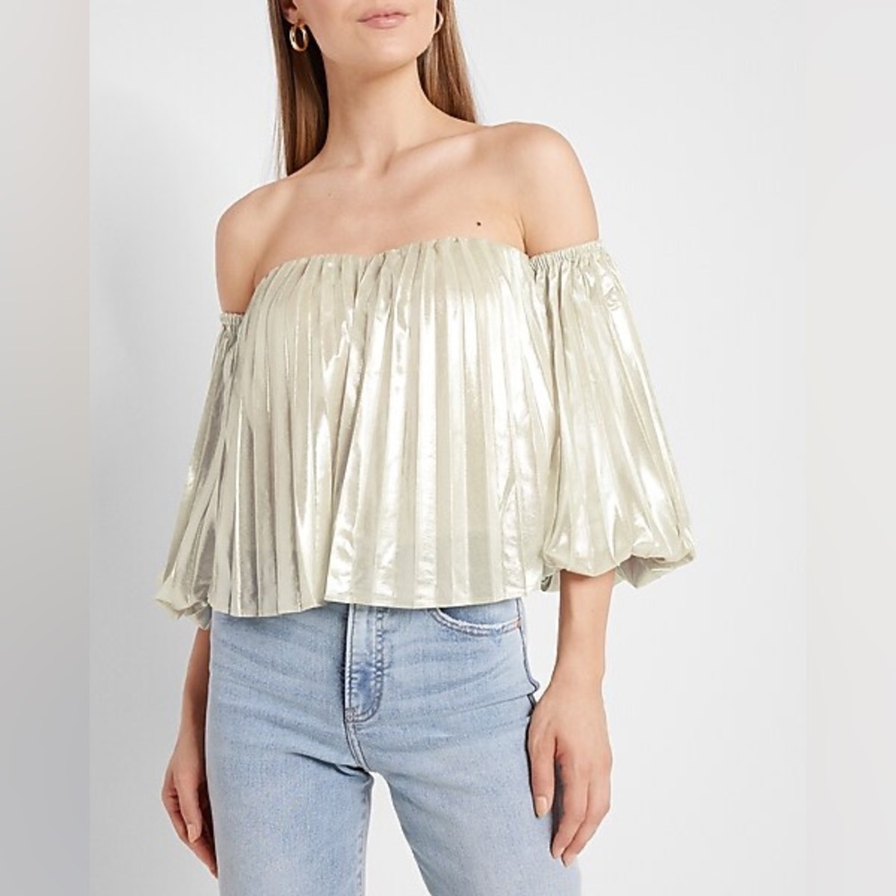 NWT EXPRESS Gold Metallic Off Shoulder Pleated Too